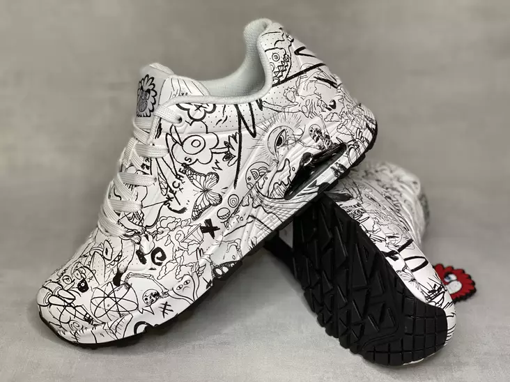 Skechers 177972WBK Uno Process Sketch - Naisten matalavartiset tennarit - 177972WBK - 1