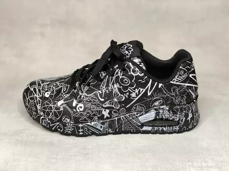 Skechers 177972BKW Uno Process Sketch - Naisten matalavartiset tennarit - 177972BKW - 1